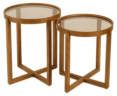 Obrázok produktu pre Skye Decor, kvalitné príkonové stolíky (2 kusy) vyrobené zo 100% bukového dreva, s povrchovou úpravou z orecha