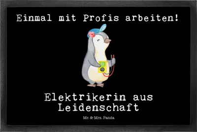 Produktbild von Mr. & Mrs. Panda Schmutzmatte Elektrikerin Leidenschaft 50 x 75 cm - Schwarz - Geschenk, Spruch, fußmatte, Beruf, Gummimatte, Lustig, Fussmatte, Schmutzfangmatte