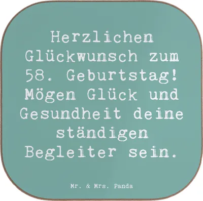 Produktbild von Mr. & Mrs. Panda Untersetzer für Gläser Spruch 58. Geburtstag - Meeresbrise - Geschenk, persönliches, gläseruntersetzer, Alter, Glas, Erinnerungen, Tassenuntersetzer
