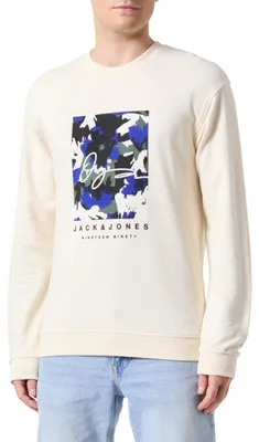 Zdjęcie produktu dla JACK & JONES Męska bluza dresowa z nadrukiem Joraruba, krótki rękaw, kolor: Buttercrea