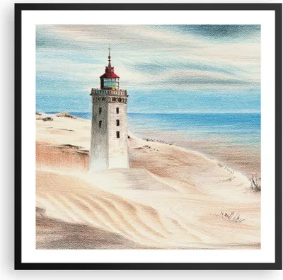 Produktbild von Gerahmtes Poster - Schwarzer Rahmen - Laterne Meer Bild - 60x60 cm - Wand Bild - Wanddeko - Wandbilder - Kunstposter - Wandposter - Bilderrahmen - Bilder - Kunstdruck - P2BAC60x60-4764