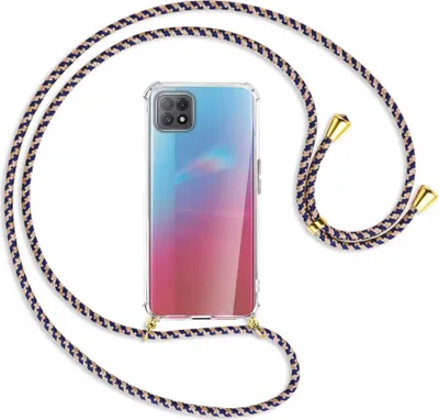 Produktbild von Handykette Backcover-Schutzhülle mit Band (Metall goldfarben) für Oppo A73 5G - blau+beige