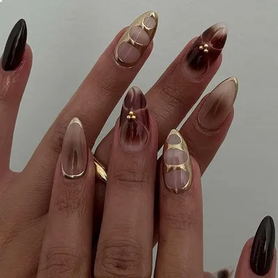 Image de Press On Ongles Moyenne Amande Faux Ongles Brillants French Tips 24 pièces