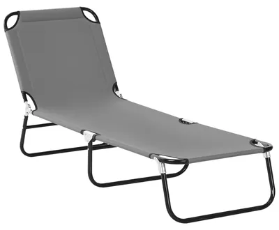 Image de Chaise longue pliable, réglable en 5 positions, 188 x 56 x 28 cm, gris – Tissu Oxford à séchage rapide, structure en acier thermolaqué, charge maximale de 120 kg
