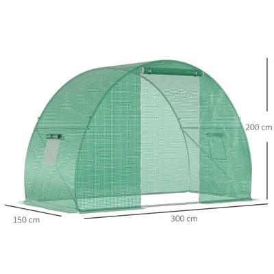 Image de Outsunny Serre de Jardin Tunnel serre d'hivernage Surface Sol 4,5 m² dim. 3L x 1,5l x 2H m châssis Tubulaire renforcé Porte zippée 2 fenêtres enroulables Vert
