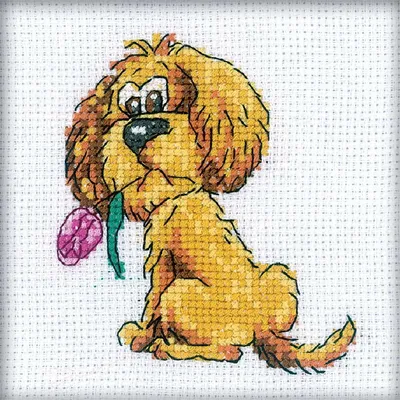 Image de Kit de point de croix RTO "Chien avec une fleur", modèle h202, motif de comptage, 10x10 cm