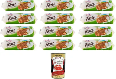 Produktbild von Balconi Swiss Roll Nocciola Biskuitrolle Haselnuss 12x250gr + Italian Gourmet polpa 400g