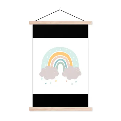 Produktbild von MuchoWow® Textilposter Regenbogen - Wolken - Regen - Kinder - Pastell 40x60 cm mit holzfarbenen Rahmen - Poster