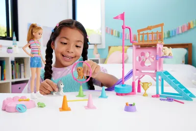 Produktbild von Barbie and Stacie to the Rescue Hündchenspielplatz-Spielset (mit Puppe, 3 Hündchenfiguren und Zubehör)