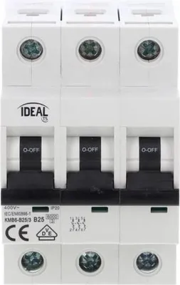 Productafbeelding van Overstroombeveiligingsschakelaar 3-polig, type B, 25A, 6kA, AC, KMB6-B25/3, conform VDE 23153