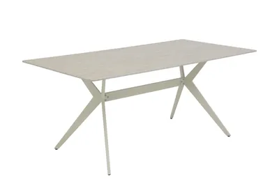 Produktbild von Hela Tische, Esstisch Küchentisch Paccino, Platte Sintered Stone Beige Traventi-Optik, X-Metallgestell Oval Konisch, Oberfläche matt; Maß 180x90cm