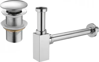 Produktbild von Mexen quadratischer Waschtischsiphon mit Klick-Klack-Stöpsel, ohne Überlauf, Chrom - 7991060-00