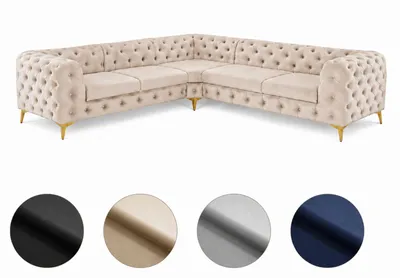 Produktbild von Ecksofa Moet L-Form beige 262x262 cm groß – Wohnlandschaft modern, gesteppt, Bonellfederkern, frei stellbar