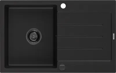 Produktbild von Mexen Bruno Granitspüle mit einem Becken und einer Abtropffläche 795 x 495 mm, Schwarz, Siphon Schwarz - 6513791010-77-B