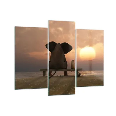 Produktbild von Bilder auf glas - Elefant Ufer Meer - 130x100cm - Glasbilder - Wandbilder - Kunstdruck - zum Aufhängen bereit - Wanddekoration aus Glas - Glas Bilder - Wandbild auf Glas - 3 Teile - GCB130x100-3555