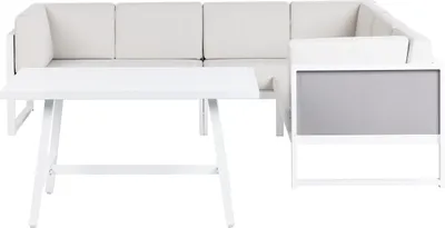 Produktbild von BELIANI 6-Sitzer Lounge Set Weiß Aluminium 4-Teilig mit Cremeweißen Auflagen Modern Skandi Terrasse Outdoor Gartenset Loungemöbel