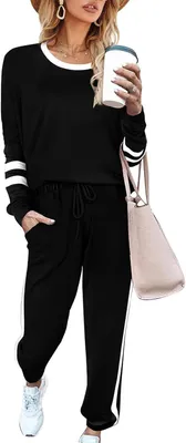 Produktbild von Damen Trainingsanzug Sport Set Elastisch Bequem Weich Schwarz 2XL