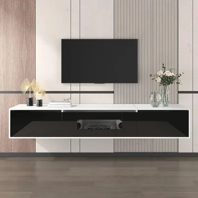 Obrázek produktu pro TV nábytek - televizní skříňka - nábytek pod televizi - mediální skříň - komoda - vysoký lesk, černá barva - šířka 180 cm