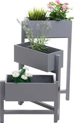Produktbild von Pflanzregal T275, Standregal Blumenständer Pflanzkasten, 65x108x15cm, Holz Shabby-Look Vintage  grau-blau