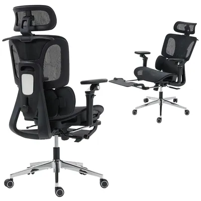 Produktbild von Ergonomischer Bš¹rostuhl mit Netzgewebe, verstellbaren Armlehnen, Kopfstš¹tze und Rš¹ckenlehne, Wippfunktion, schwarz