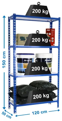 Produktbild von Simonrack Schwerlastregal SIMONCLICK MEGAPLUS 4 8425437076787 blau, weiß 120,0 x 50,0 x 150,0 cm