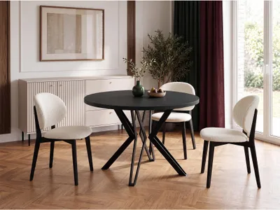 Produktbild von Runder Tisch für das Esszimmer - 100 oder 120 cm Durchmesser - Ausziehbarer Tisch mit Pulverbeschichteten Schwarzen Metallbeinen - Industriestil - 120 cm - Schwarz