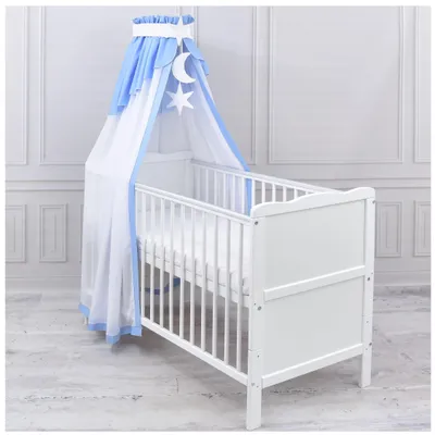 Produktbild von Baby-Delux Betthimmel mit Mond und Sterne Applikation Chiffonhimmel für Babybett Himmel Blau