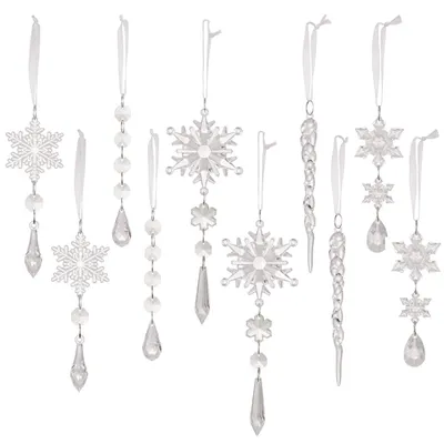10 Acryl-Schneeflocken Christbaumschmuck, transparent, zum Aufhängen