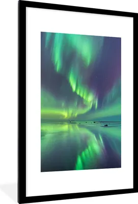 Produktbild von MuchoWow® MuchoWow® Gerahmtes Poster Nordlichter - Sternenhimmel - Wasser 60x90 cm - Poster mit zchwarzem Bilderrahmen - Dekoration - Wandposter Wohnzimmer - Hochwertig