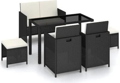 Produktbild von vidaXL 6-tlg. Garten-Essgruppe mit Auflagen Poly Rattan Schwarz