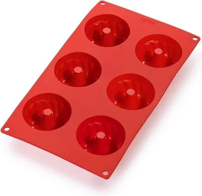 Produktbild von Silikonische Backform, rot, 30 x 17,5 x 3,5 cm, 6 Förmchen
