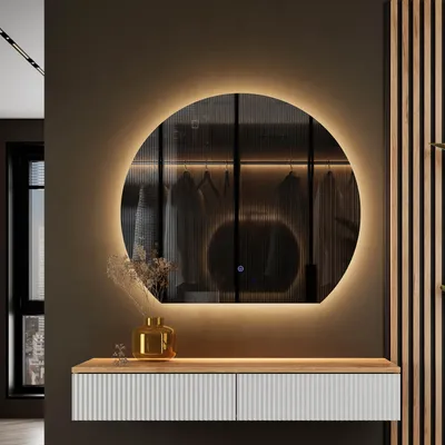 Produktbild von Planetmöbel AMYRA Konsolentisch 100 cm in Gold Eiche / Weiß mit LED Spiegel AUBE 80 cm
