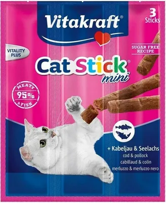 Image de Vitakraft Friandises pour chats mini bâtonnets de cabillaud & colin - 3 x 6g