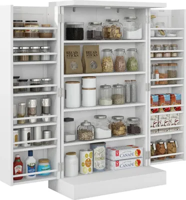 Obrázek produktu pro Skladovací skříň – kuchyňská skříň se 2 dvířky – 16 polic – nastavitelné police – 60 x 30 x 104 cm – moderní design – bílá barva