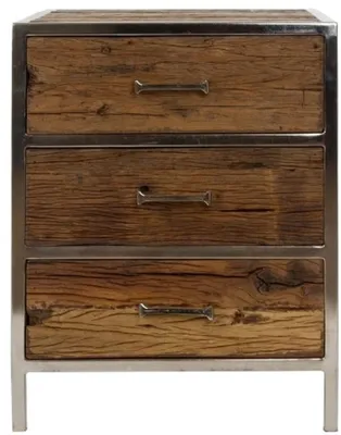 Image de Casa Padrino Table de nuit à 3 tiroirs brun / argent 45 x 40 x H. 60 cm - Meubles de chambre à coucher