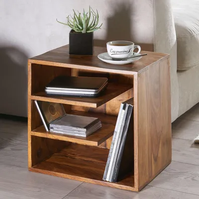 Immagine prodotto di Comodino di design in legno massiccio Sheesham 43x43x30 cm | Wohnling