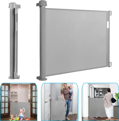 Image de UISEBRT Barrière de sécurité extensible Rouleau de protection d'escalier Barrière de sécurité escalier 0-180cm Bébé Enfants Gris