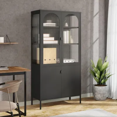 Produktbild von vidaXL Highboard Schwarz 90x40x180 cm Glas und Stahl