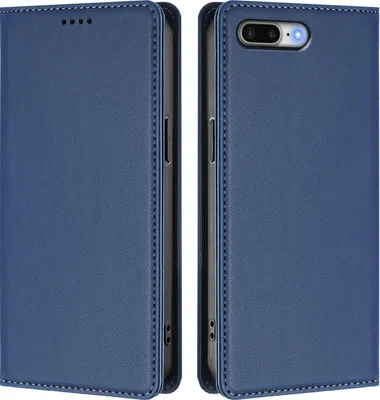 Image de Étui en cuir pour iPhone 8 Plus/7 Plus/6s Plus/6 Plus, étui à rabat magnétique en cuirPolyuréthaneavec support, bleu foncé