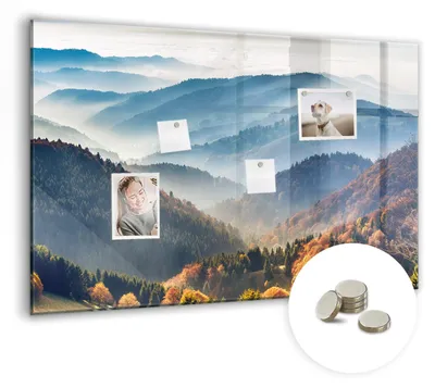 Produktbild von Dekorative Magnettafel 90x60 cm - Magnetwand - für Fotos, Karten und Notizen - Fotowand - Memoboard - Magnetpinnwand - Wanddekoration - Berglandschaft