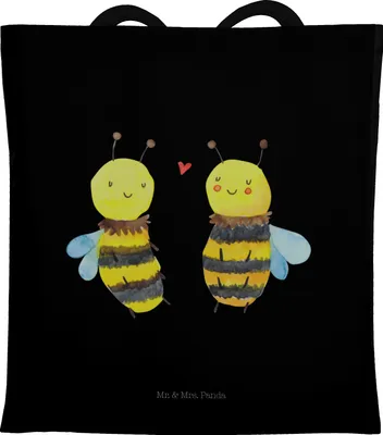 Produktbild von Mr. & Mrs. Panda Tote Bag Biene Verliebt - Schwarz - Geschenk, Unitasche, Tasche, Jutebeutel, Shopping, Schultasche