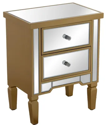 Nachtkästchen mit Spiegel, 2 Schubladen, 49x33x62 cm, Gold
