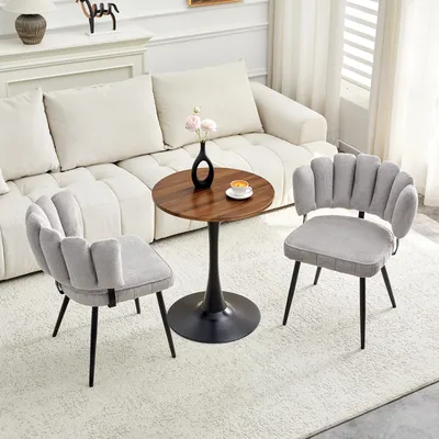 Productafbeelding van Draaistoel, metalen frame, bekleed, 360° draaibaar, geschikt voor kantoor/woonkamer (lichtgrijs, walnoot + zwart)
