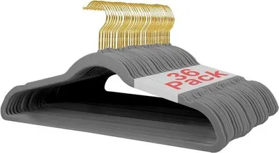 Productafbeelding van Famanu fluwelen kledinghangers met gouden haken - set van 36, stevig en ruimtebesparend