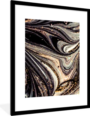 Produktbild von MuchoWow® Gerahmtes Poster Marmoroptik - Schwarz - Gold - Weiß - Glitter - Marmor 60x80 cm - Poster mit Schwarzem Bilderrahmen Wandposter Rahmen Foto Bilder - Wohnzimmer - Dekorationen - Prämie