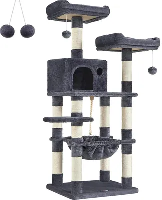 Immagine prodotto di FEANDREA tiragraffi, albero tiragraffi 143 cm, 2 comode piattaforme di osservazione, grigio fumo