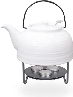 Produktbild von Nelly Teeset / Teekanne 1,5 liter aus Keramik mit Sieb und Stövchen, komplett weiß