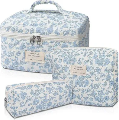 Produktbild von Grosse weiche Kosmetiktasche mit Blumenmuster - Reisetasche und Organisator