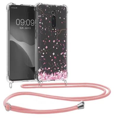 Produktbild von kwmobile Necklace Case kompatibel mit Xiaomi Mi 9T (Pro) / Redmi K20 (Pro) Hülle - Silikon Cover mit Handykette - Rosa Dunkelbraun Transparent