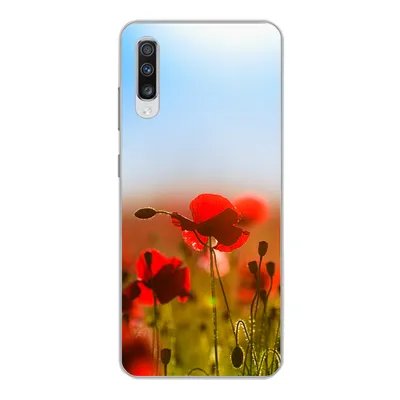 Produktbild von MuchoWow® Handyhülle Schutzhülle Hülle für Samsung Galaxy A70 Mohnblumen unter einem klaren blauen Himmel. Silikon Softcase Handy Hülle - Schutzhaube
